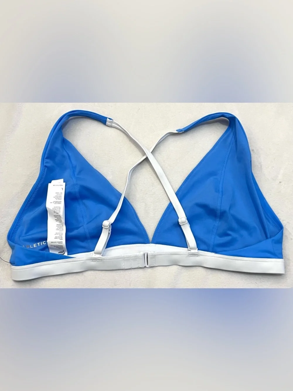 Fabletics Bright Blue Plunge Swim Top Bralette with White Band Bikini Top
